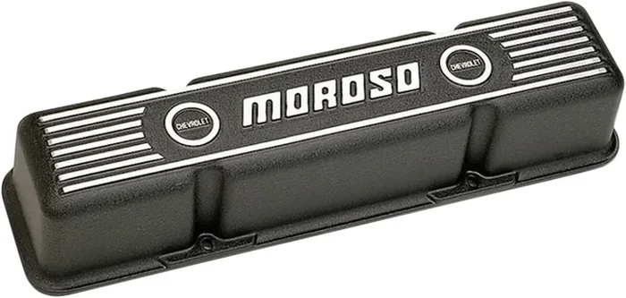 Moroso 68411 Black Cast-Aluminum Ribbed Valve Cover (SBC, 3.5 Tall)