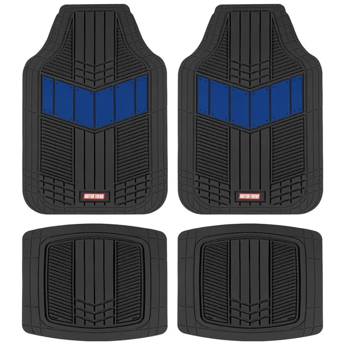 Motor Trend Dualflex Rubber Car Floor Mats All Weather Waterproof 4-Piece Sporty Two-Tone Design Car Mats Full Set – Universal T