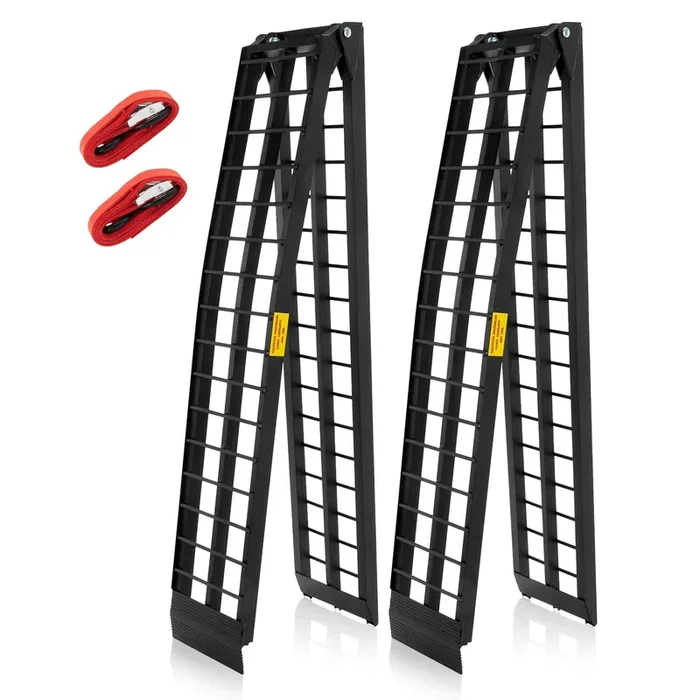 Motorhot 2Pcs 10Ft Folding Arched Ramps Lawnmower Atv/Utv Truck Motorcycle Ramp Black Aluminum Frame Loading 1200Lb Capacity (120 X 11.6)‘ (L X W)
