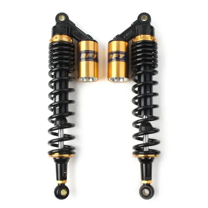 Newsmarts 2Pcs Adjustable 15.75‘ 400Mm Motorcycle Air Shock Absorbers Universal Fit For Honda For Suzuki For Yamaha For Kawasaki Atv Go Kart Quad Dirt Sport Bikes, Gold And Black