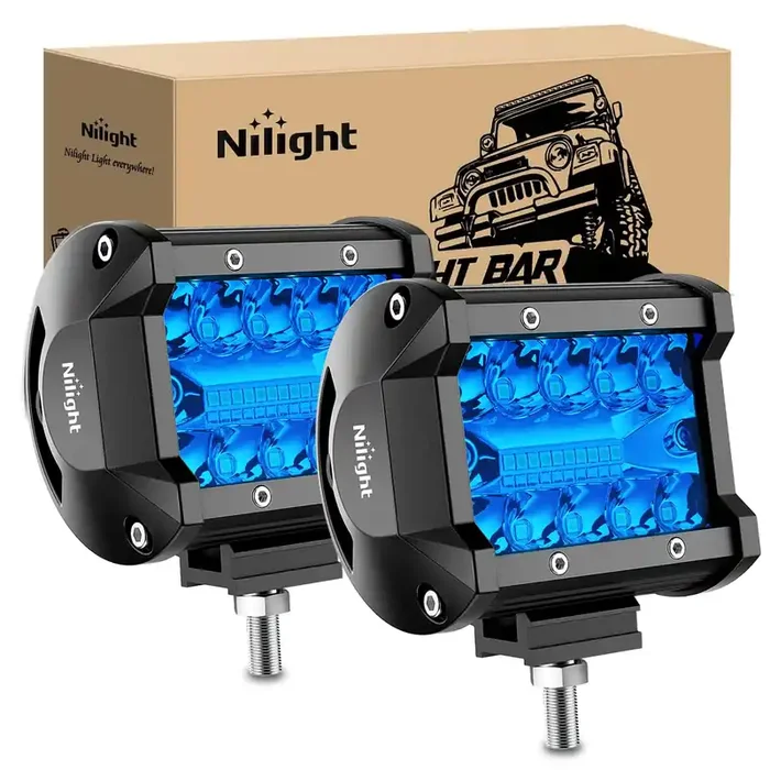 Nilight 4 Blue LED Light Pods – 60W Flood Spot Combo for UTV, Trailer, Boat, Tractor – Driving, Fog, Fishing, Emergency Lighting (2PCS)