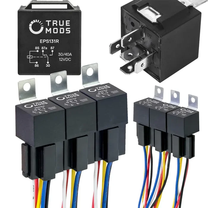 ONLINE LED STORE True MODS 6 Pack Bosch 5-Pin 12V Relay Kit – SPDT, 30/40 Amp, Interlocking Harness, 14 AWG Wires for Auto