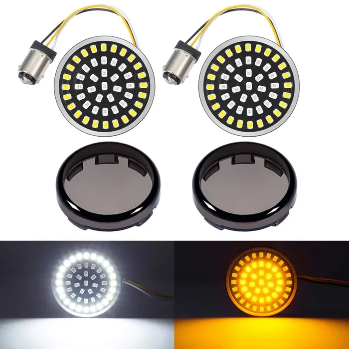 Pbymt 1157 Led Front Turn Signal Light 2‘ Bullet Smoke Lens Cover Kit Compatible For Harley Davidson Dyna Softail Touring Road King Electra Street Glide 1997-2024