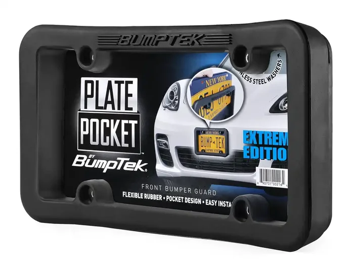 Plate Pocket By Bumptek – Flexible Rubber Front Bumper Guard, Front Bumper Protection, License Plate Frame. Cushions Parking Bum