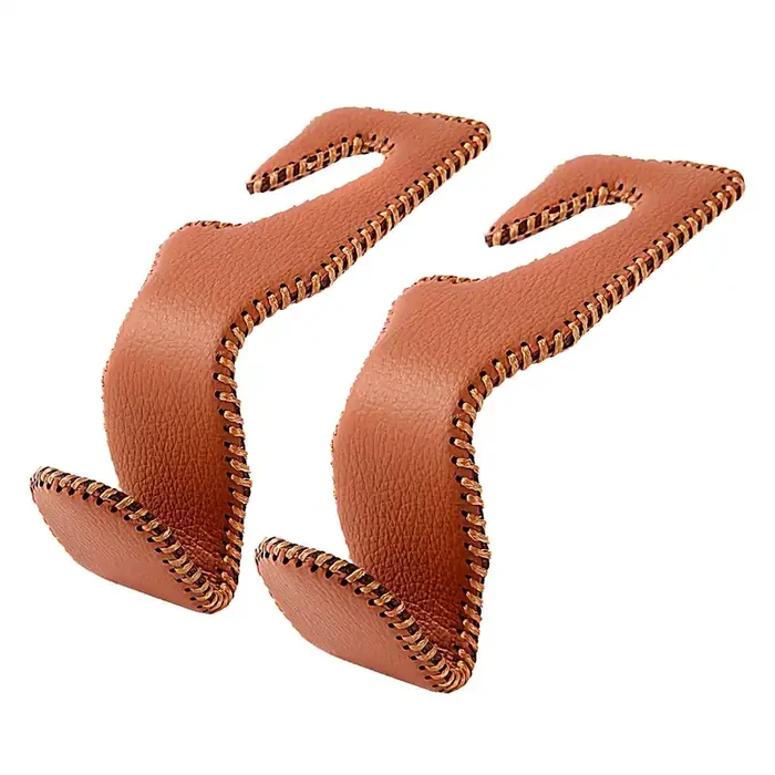 Purse Hook For Car, Superior Leather Headrest Hanger Matching Cars Interior, Brown Back Seat Organizer Storage Holder