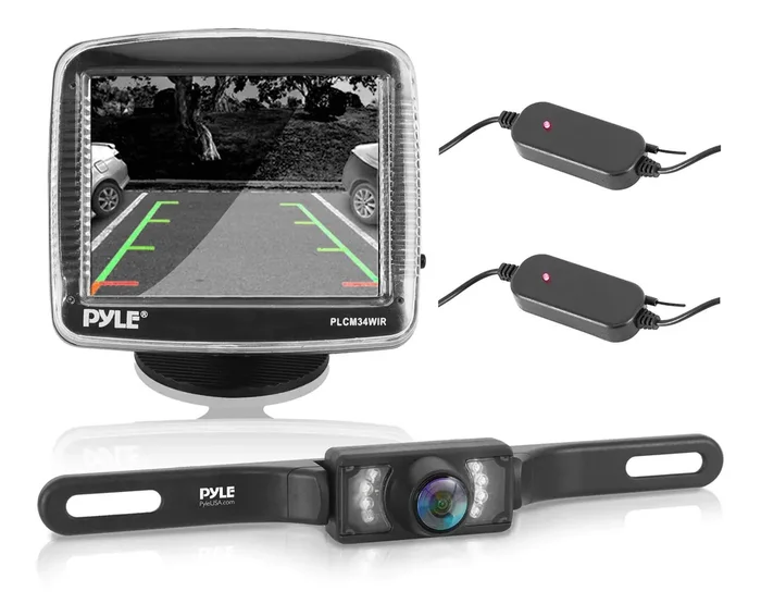 Pyle Wireless Backup Car Camera Rearview Monitor System – Parking & Reverse Safety Distance Scale Lines, Waterproof & Night Visi