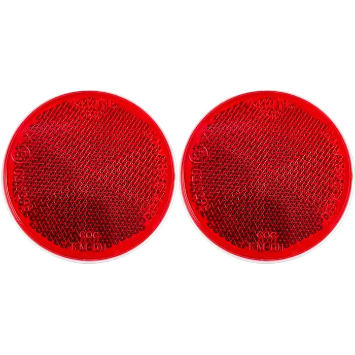 [Qty 2] [Red] 2‘ Inch Round Reflector Bike,Trailer, Truck, Boat, Mailbox, Construction, Equipment, Rv, Camper With Super Strong Adhesive Dot/Sae Approved (Red)