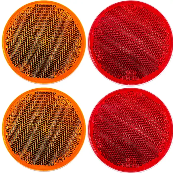 Qty 4 (2 Red/2 Amber) – 2‘ Inch Round Reflector Bike,Trailer, Truck, Boat, Mailbox, Construction, Signage, Warning With Super Strong Adhesive Dot/Sae Approved