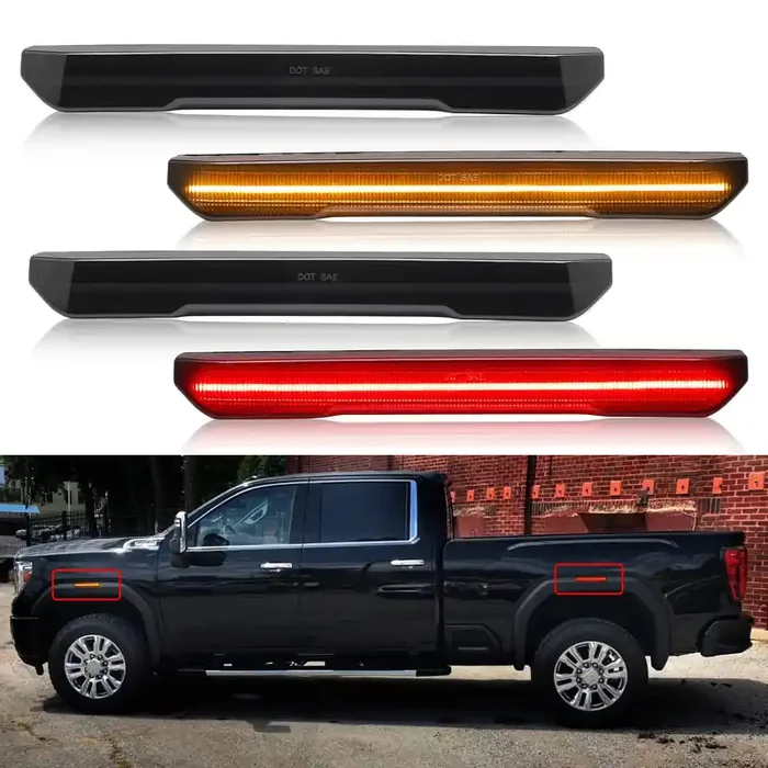 R&F Auto 4Pcs Smoked Lens Led Side Marker Lights Replacement For Sierra 2500Hd 3500Hd 2020-2024 Pickup Truck Amber Front Rear Re