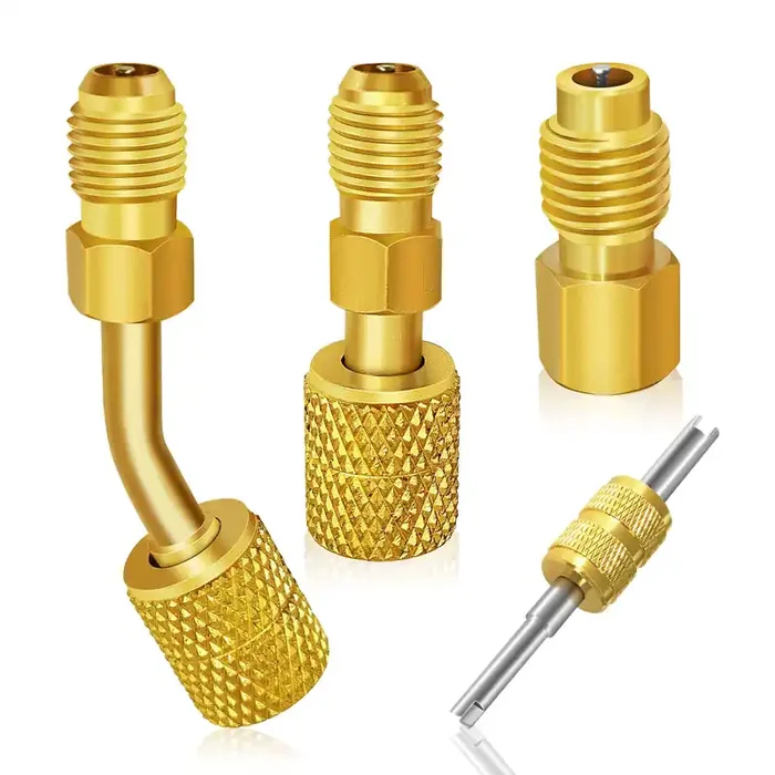 R410A Swivel Adapter Charging Vacuum Port Adapter Brass Converter With 5/16 Inches Sae Female To 1/4 Inches Sae Male Flare And 1