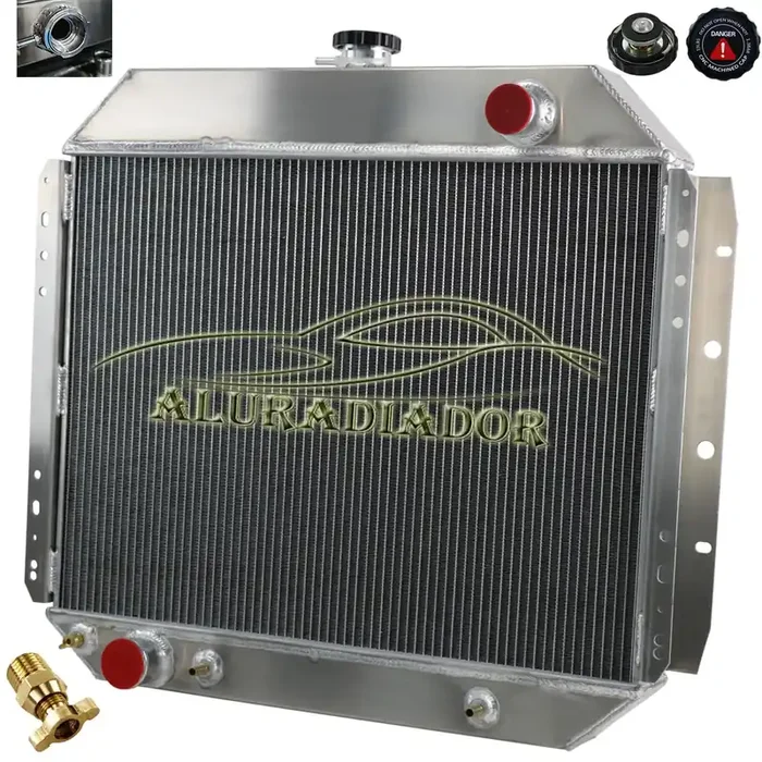 Radrace 4 Row Aluminum Radiator Shroud Fan Relay For 1966-1979 67 Ford F100 F150 F250 F350 Bronco Truck 1975 1976 1977 1978 1979 68 69 70 71 72 73 74