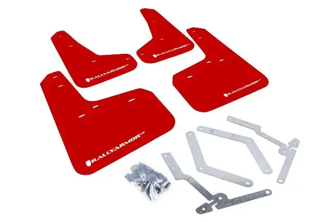 Rally Armor 2012+ Focus UR Mudflaps Red Urethane White Logo