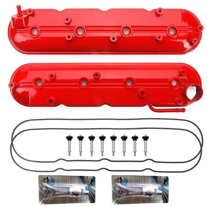 Red Valve Covers Left & Right Compatible With Silverado Sierra Express Savana Avalanche Suburban Trailblazer Tahoe Yukon Escalade 4.8 5.3 6.0L Camaro Corvette Cts-V Firebird Gto 5.7 6.0L 6.2L V8
