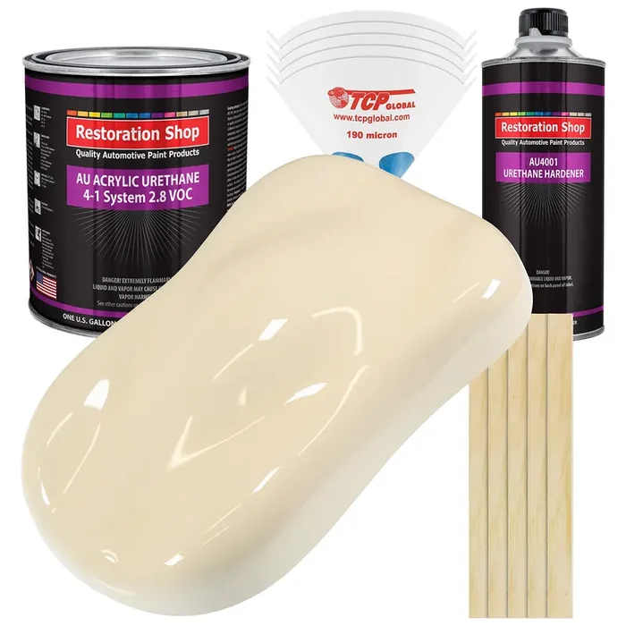 Restoration Shop – Wimbledon White Acrylic Urethane Auto Paint – Complete Gallon Paint Kit – Professional Single Stage High Gloss Automotive, Car, Truck Coating, 4 1 Mix Ratio, 2.8 Voc