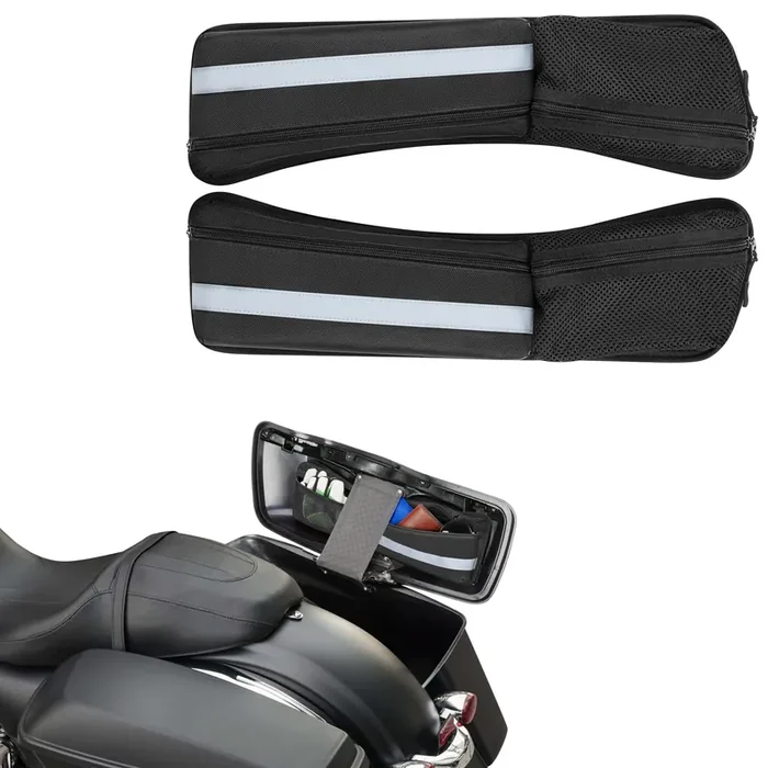 Rexmica 2Pcs Hard Saddlebag Lid Organizers, Universal Saddlebag Lid Organizer Pouch Set 19.3‘ Long Compatible With Harley Davidson 1993-2022 Touring Road Glide, Electra Glide, Road King Hard Saddlebag