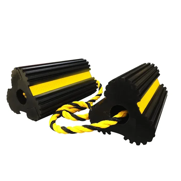 Roblock Heavy Duty Wheel Chocks, Rubber Wheel Block Non-Slip Base With Nylon Rope Yellow Reflective Tape – 1 Pair Black, Wheel S