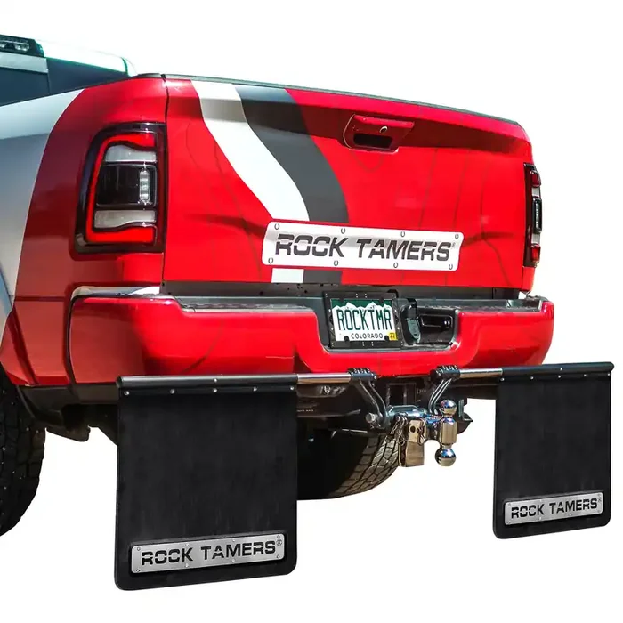 Rock Tamers 00112-3‘‘ Official Mudflap System – 3‘‘ Hitch Receiver – Hitch Mounted Mud Flaps To Protect What You Tow – Removeabl