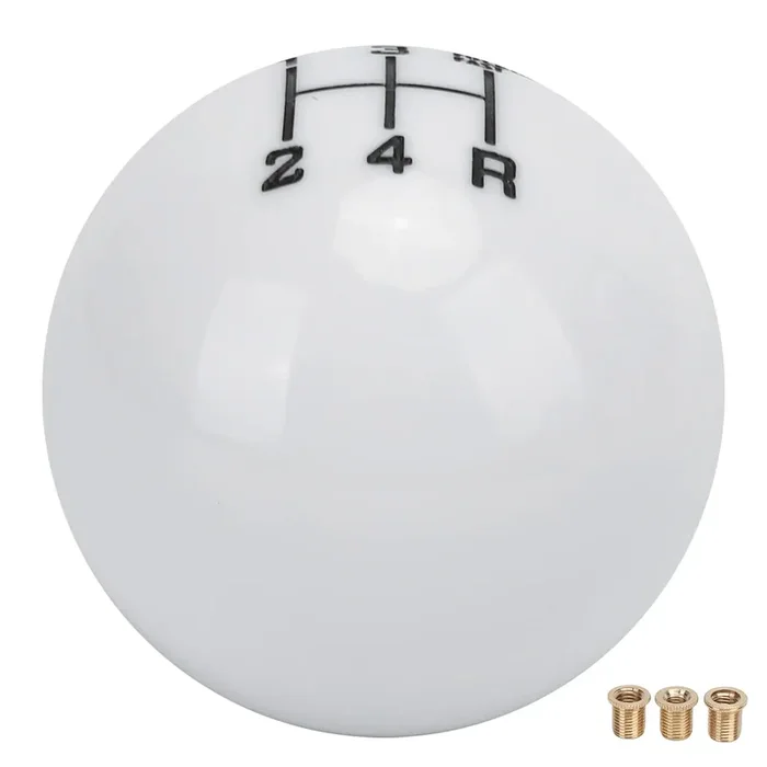 Round Ball Gear Shift Knob,Kimiss M12X1.25 5 Speed Gear Shift Knob Head With 3 Adapter Universal Automobile Accessory (White)