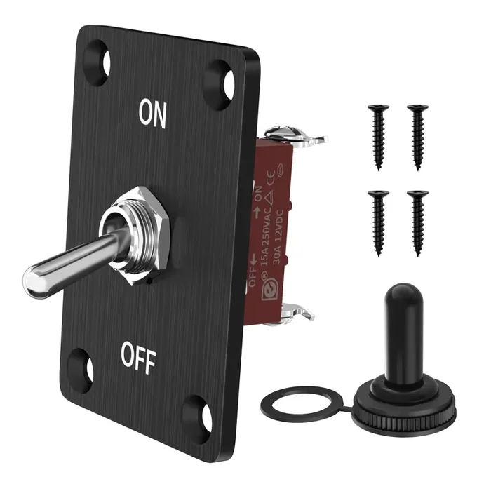Rvmarinepat Heavy Duty Toggle Switch 12V Dc 30A Waterproof Toggle Switch 2 Pin On/Off Spst With Mounting Panel, Weatherproof Cap Cover For Auto Car Marine Boat