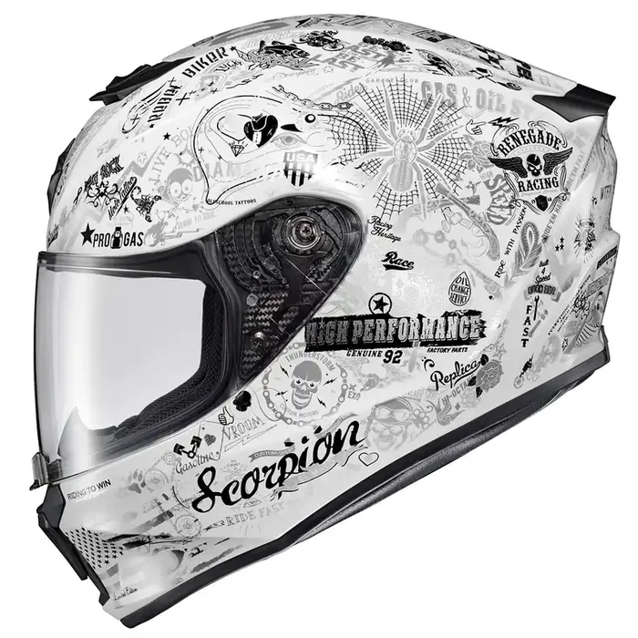 Scorpionexo R420 Full Face Adult Street Motorcycle Helmet With Bluetooth Ready Speaker Pockets Dot Snell Approved Shake Ii (Whit