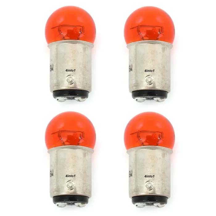 Set Of 4 – Mini 1157 Turn Signal Bulbs – Dual Filament Amber – Motorcycle Atv Scooter