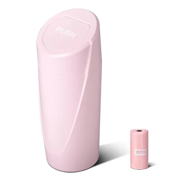 Sglrt Car Trash Can Bin With Lid – Car Garbage Can Cup Holder – Pink Mini Leakproof Vehicle Trash Garbage Can Bin With 20Pcs Tra