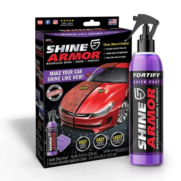Shine Armor Fortify Quick Coat High Performance Ceramic Coating, Car Wax Spray, Hydrophobic Top Coat Polish And Polymer Paint Sealant Protection For Vehicle Leather Seat, Tires, Bumpers, Rims Made In
