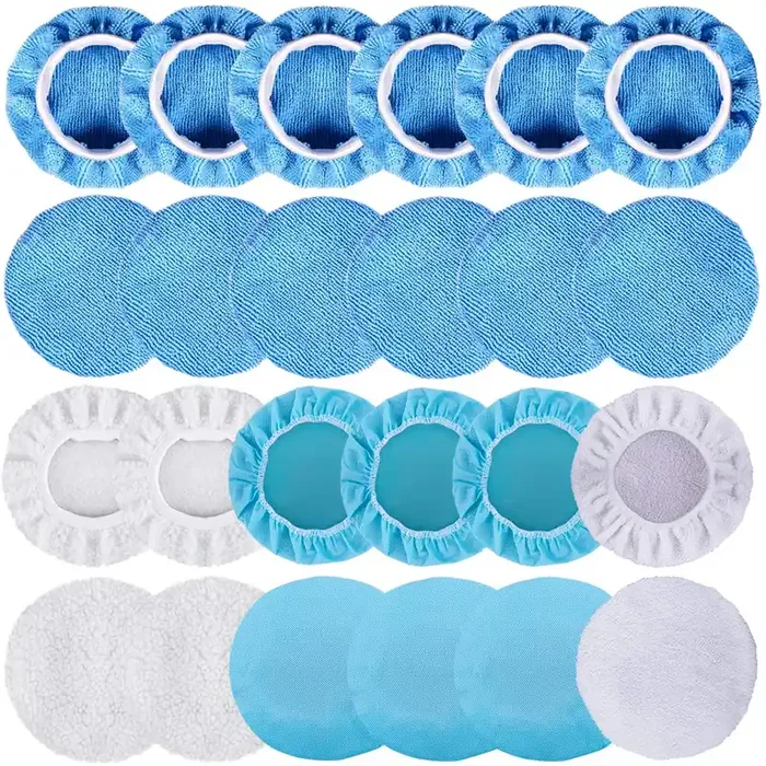 Siquk 24 Packs Polishing Bonnet Pads (5 To 6 Inches) Including 12 Microfiber Car 4 Waxing Non-Woven Buffing Pad And 2 Cotton For