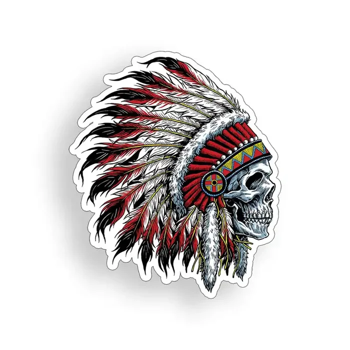 Skull Feather Headdress Sticker Indian Hard Hat Decal Vinyl Car Cup Cooler Window Bumper Graphic