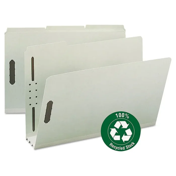 Smead 20005 Recycled Pressboard Fastener Folders, Legal, 3-Inch Expansion, Gray/Green, 25/Box