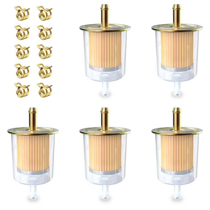 Smseace 5Pcs 3/8 Inch Inline Fuel Filter With 10Pcs Hose Clamp For 3/8 Inch Fuel Pipe Used For Motorcycles, Car, Trucks Universal Fuel Filters
