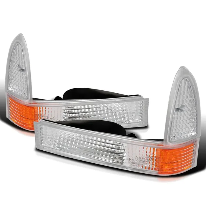 Spec-D Tuning Chrome Housing Clear Lens Bumper Corner Lights Compatible With 1999-2004 Ford F250 F350 F450 F550 Super Duty L+R Pair Assembly