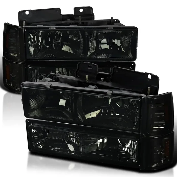 Spec-D Tuning Smoke Lens Headlights + Bumper Lights + Corner Lamps Compatible With 1994-1998 Gmc C10 Pickup Sierra Suburban Left