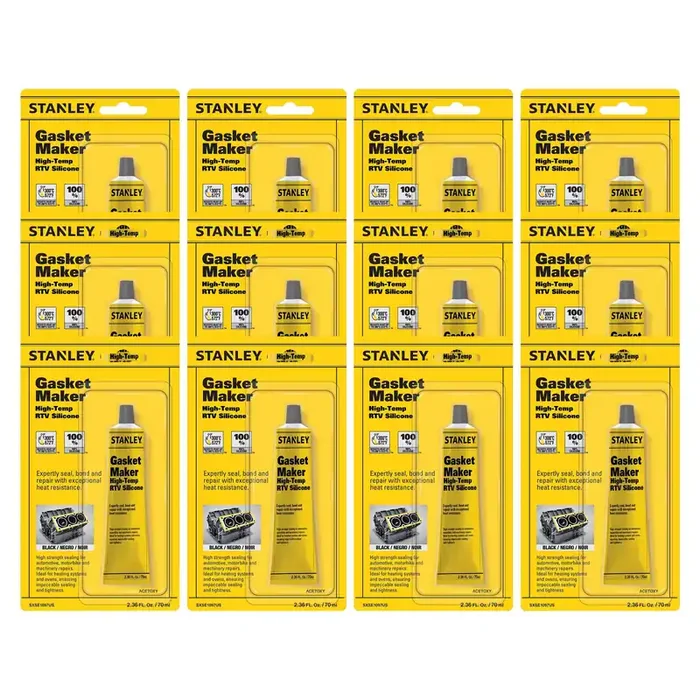 Stanley High-Temp Rtv Silicone Gasket Maker -12X2.36 Fl.Oz. Black, Oil, Vibration And Heat Resistant Black Silicone Sealant For