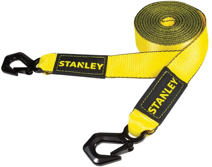 Stanley S1051 Black/Yellow 2‘‘ X 20‘ Heavy-Duty Tow Strap With Tri-Hook – 3,000 Lb Working Load / 9,000 Lb Break Strength