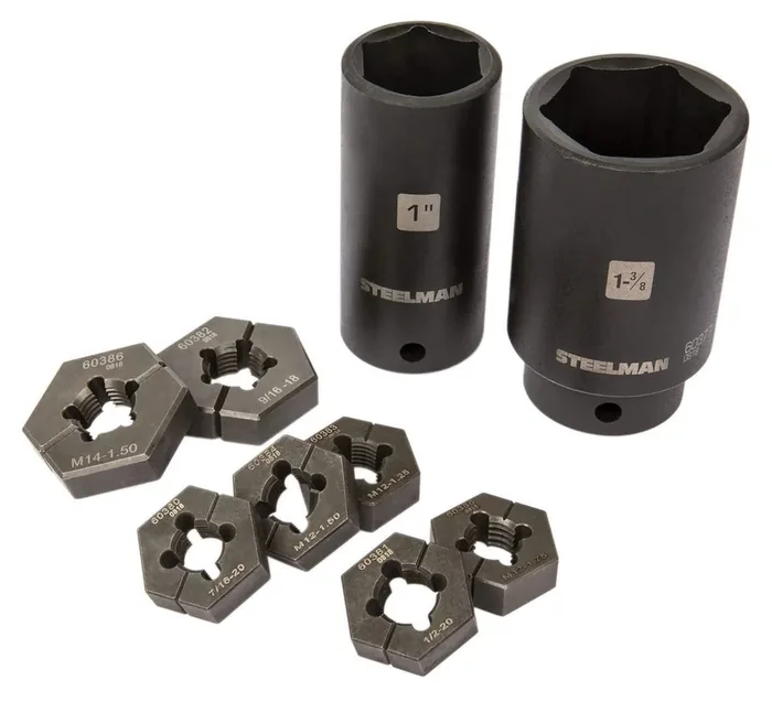 Steelman 9-Piece Split Die Wheel Stud Repair/Rethreading Kit, Indexing Pins, Steel, Repairs Threads On Wheel Studs And Bolts, Tw