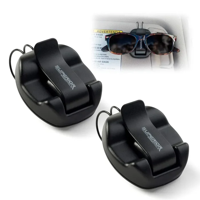 Superior Essentials Sunglasses Holder For Sun Visor/Air Vent – Conveniently Holds Sunglasses – Easy One Handed Operation (2 Pack