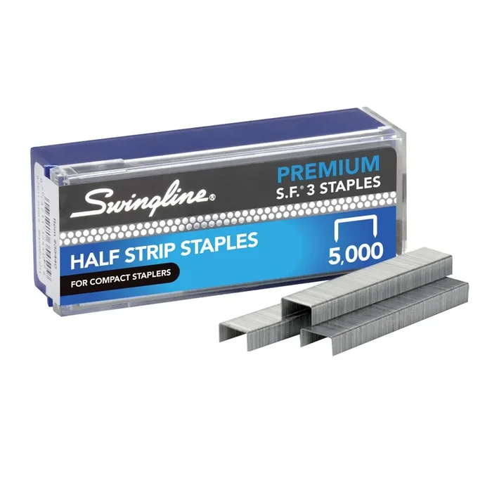 Swingline Staples, S.F. 3, Premium For Desktop Staplers, 1/4‘‘ Length, 105/Strip, 5000/Box, Jam Free, Half Strip (35440)
