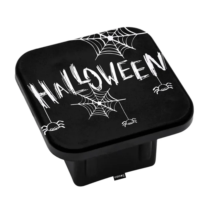 Swono Halloween Hitch Tube Cover 2 Inch, Lettering Halloween Spider Webs Cobwebs Black Anti-Loss Rubber Receiver Tube Hitch Plug