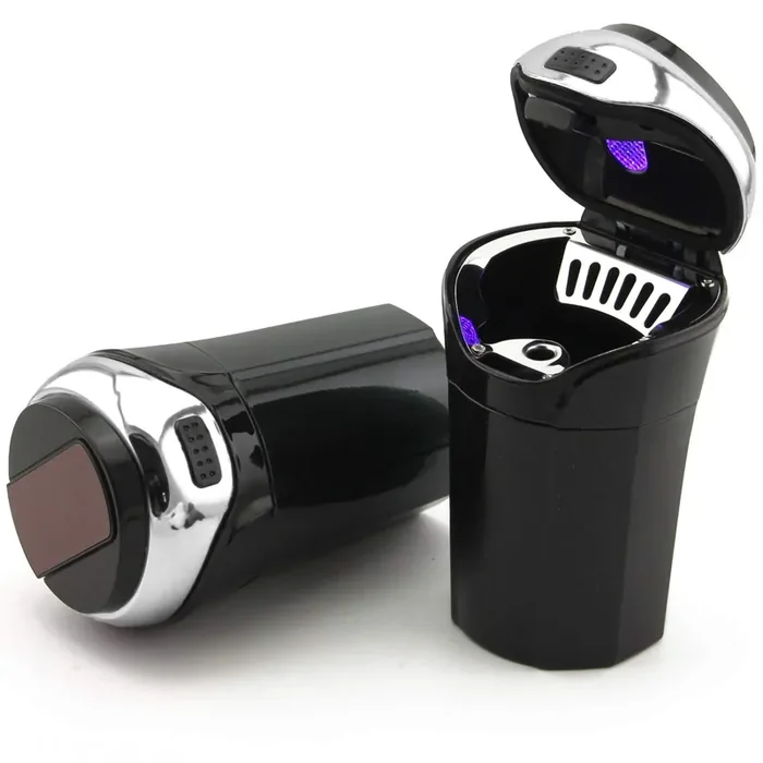 Takavu Car Ashtray (1-Pack), Easy Clean Up Detachable Stainless Car Ashtray With Lid Blue Led Light And Removable Lighter For Mo