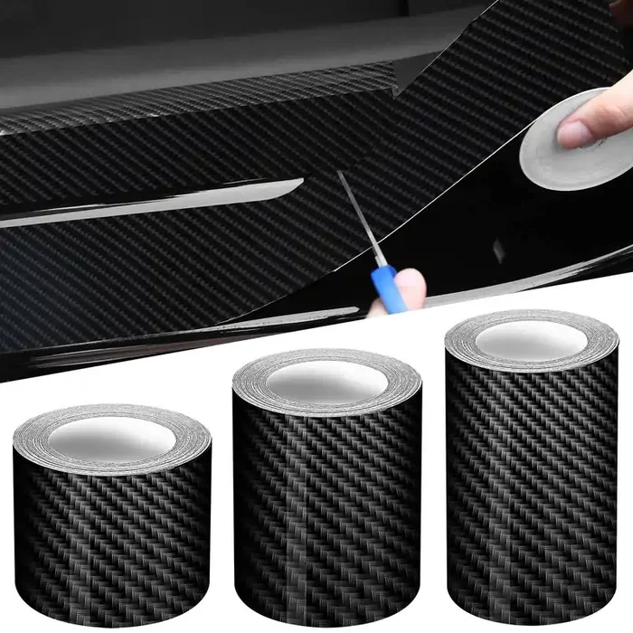 Tallew 3 Rolls 67 Ft Car Edge Door Guards Sill Protector 5D Carbon Fiber Vinyl Wrap Automotive Vehicle Anti Collision Film Fits (Black, 2 In X 17, 4 X, 2.7 X 33 Ft)