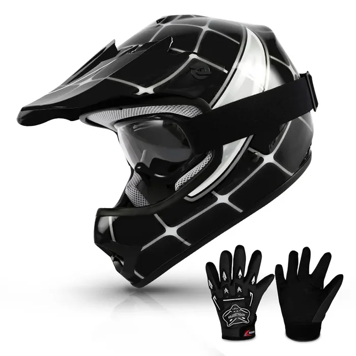 Tcmt Dot Youth Kids Motocross Offroad Street Helmet Black Spider Motorcycle Youth Helmet Dirt Bike Motocross Atv Helmet+Goggles+