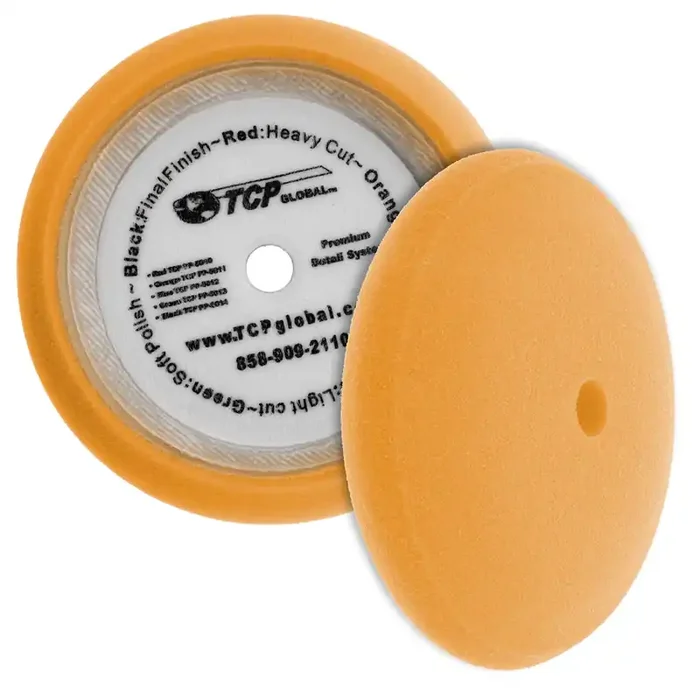 Tcp Global 8‘‘ Orange Foam Buffing Pad Coarse Cutting Polish Hook & Loop – Standard Grade Cutting Pad
