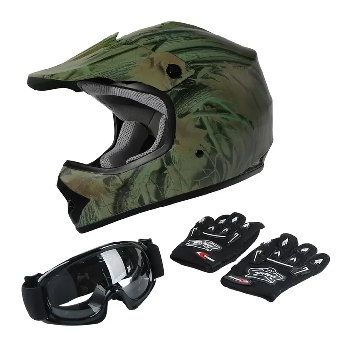 Tct-Motorparts Dot Youth Kids Motocross Atv Helmets Offroad Street Dirt Bike Go-Kart Bmx Mx Full Face Helmet Forest Medium Size