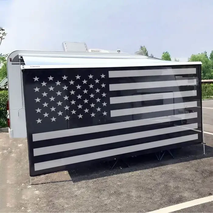 Tentproinc Rv Awning Sun Shade Screen 7‘ X 11‘ 3‘‘ ( American Flag ) Black Mesh Sunshade Camper Trailer Awning Shade Screen Uv B