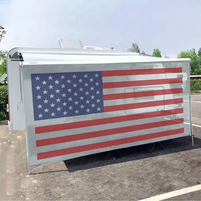 Tentproinc Rv Awning Sun Shade Screen 7‘ X 9‘ 3‘‘ (American Flag) Gray Mesh Sunshade Camper Trailer Awning Shade Screen Uv Block