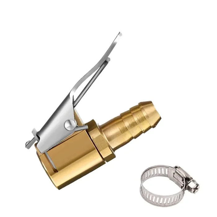 Tire Air Chuck Adapter With Clip,5/16‘‘ Brass American Type Thread Pump Nozzle,Tire Inflator Lock On Air Chuck, Air Compressor T