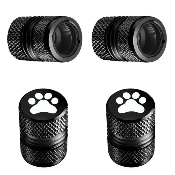 Tire Valve Stem Caps – 4 Pack Anti-Corrosion Premium Anodized Alloy Tyre Air Valve Caps Cat Dog Paw For Car Suv Bike Black