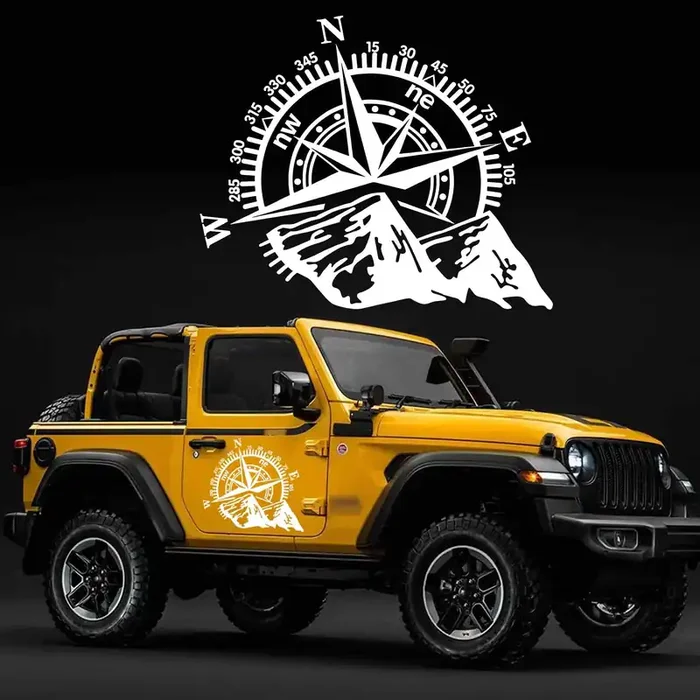 Tomall 21‘‘X17.3‘‘ Mountain Compass Stickers Decal For Car Hood Auto Compass Graphics Stickers For Suv Off-Road Vehicles Car Body Side Door Trunk Universal Waterproof Vinyl Car Stickers (White)