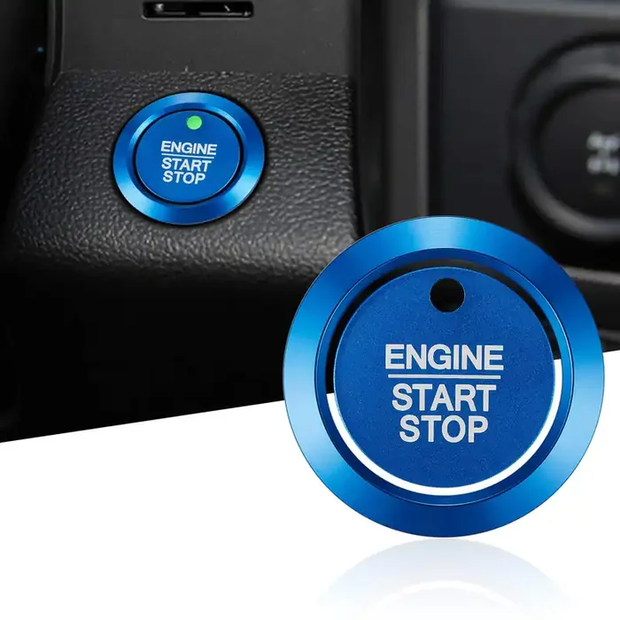 Tomall Aluminum Engine Start Stop Push Button Cover Trim Compatible With Ford F-150 2016-2021 Car Engine Ignition Start Button Cap Surrounding Trim Ring Decoration Accessories (Blue)